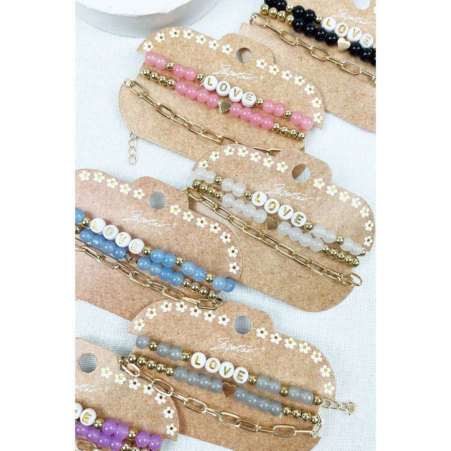 3-pc Love Bead And Chain Bracelet