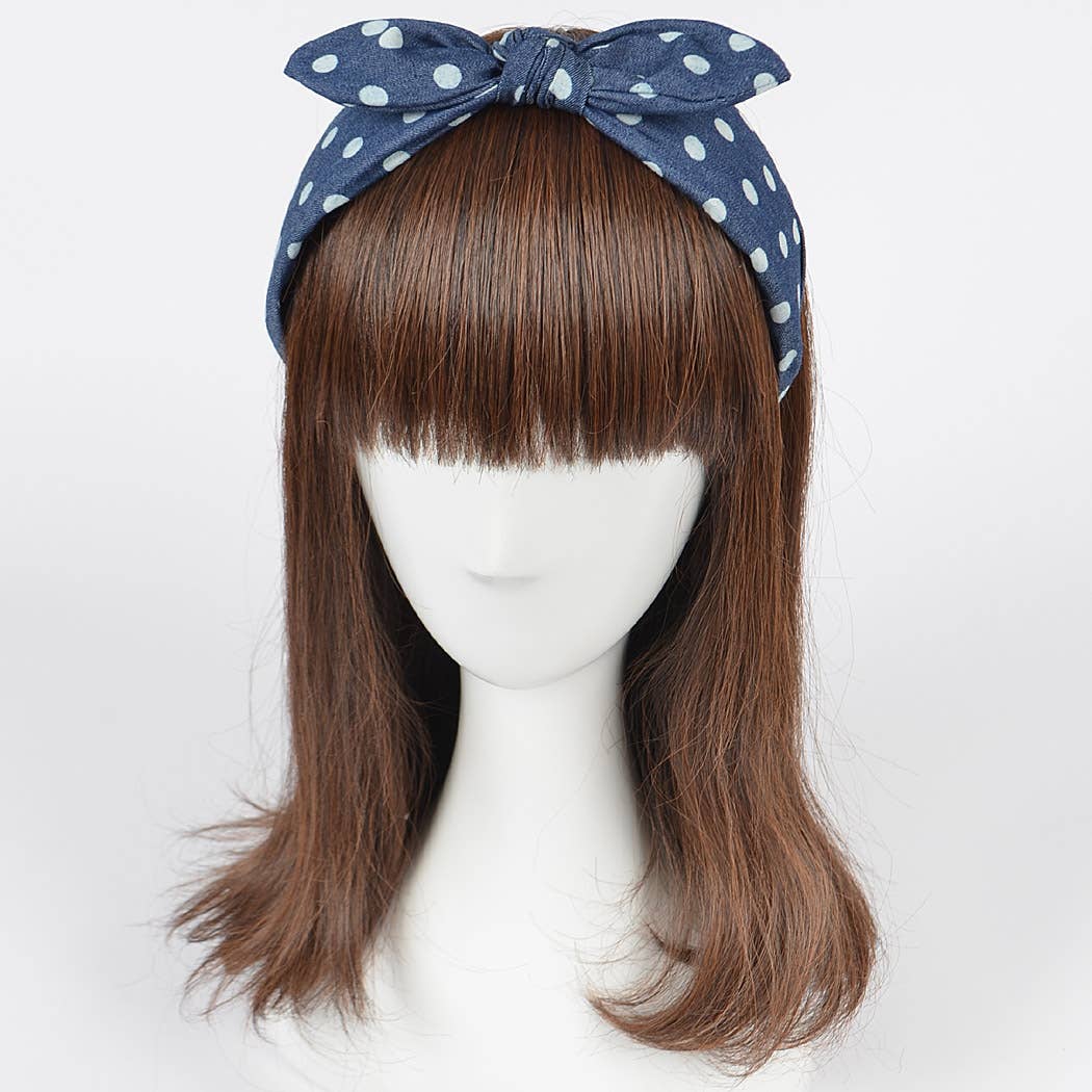 Polka Dot Denim Braided Headband