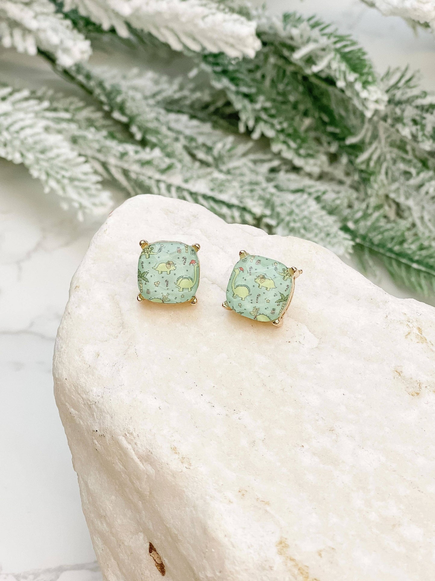 Christmas Dinosaur Stud Earrings