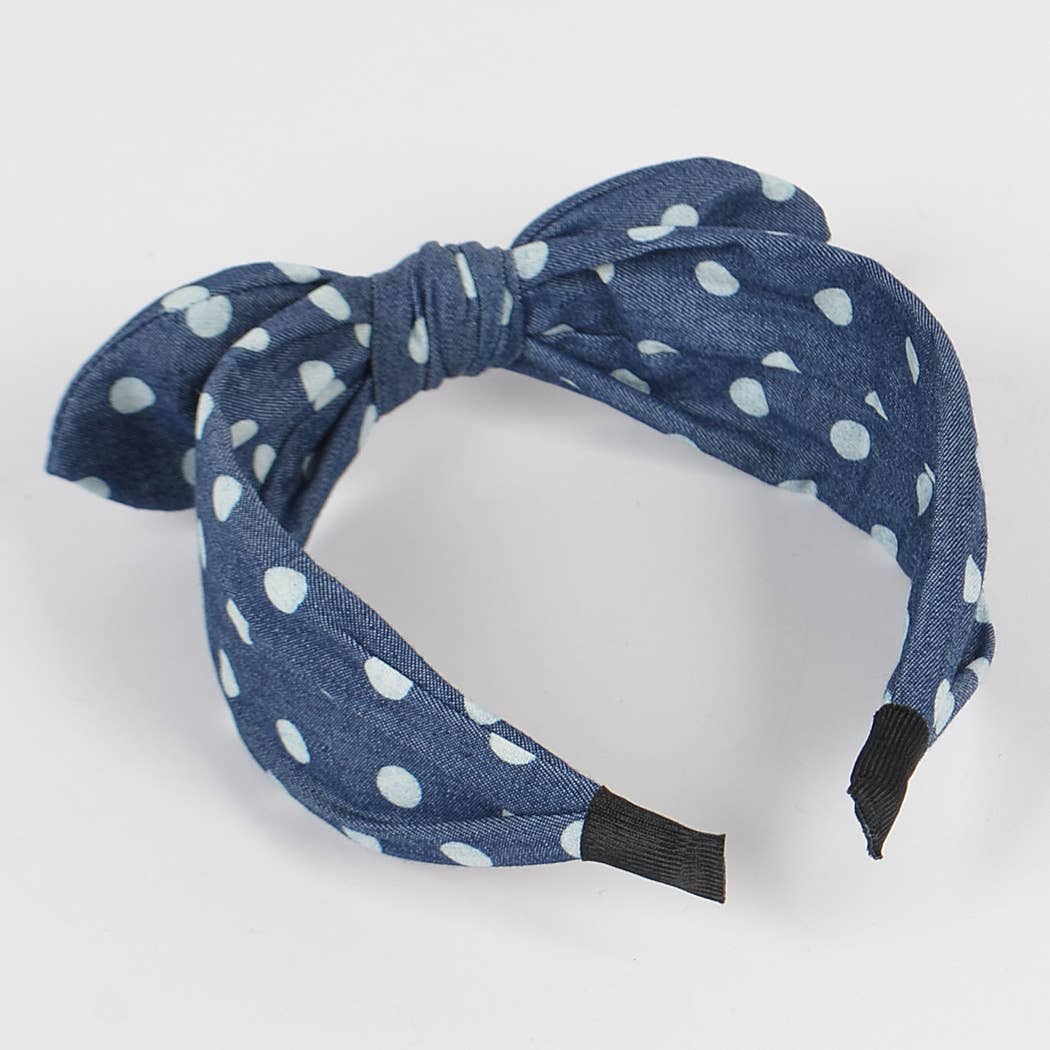 Polka Dot Denim Braided Headband