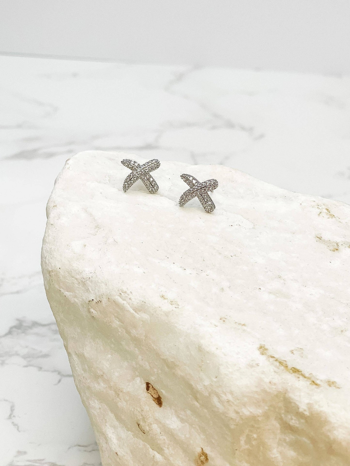 Cubic Zirconia X Stud Earrings - Silver