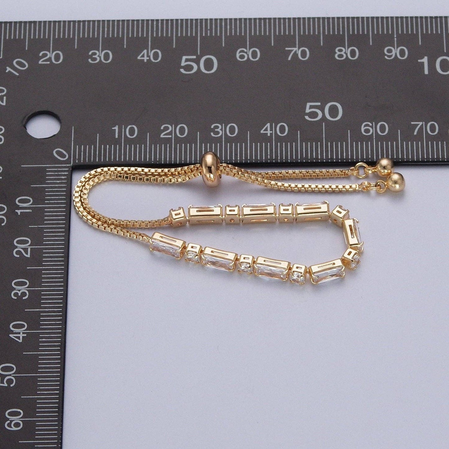 24K Gold F CZ Baguette Adjustable Bracelet
