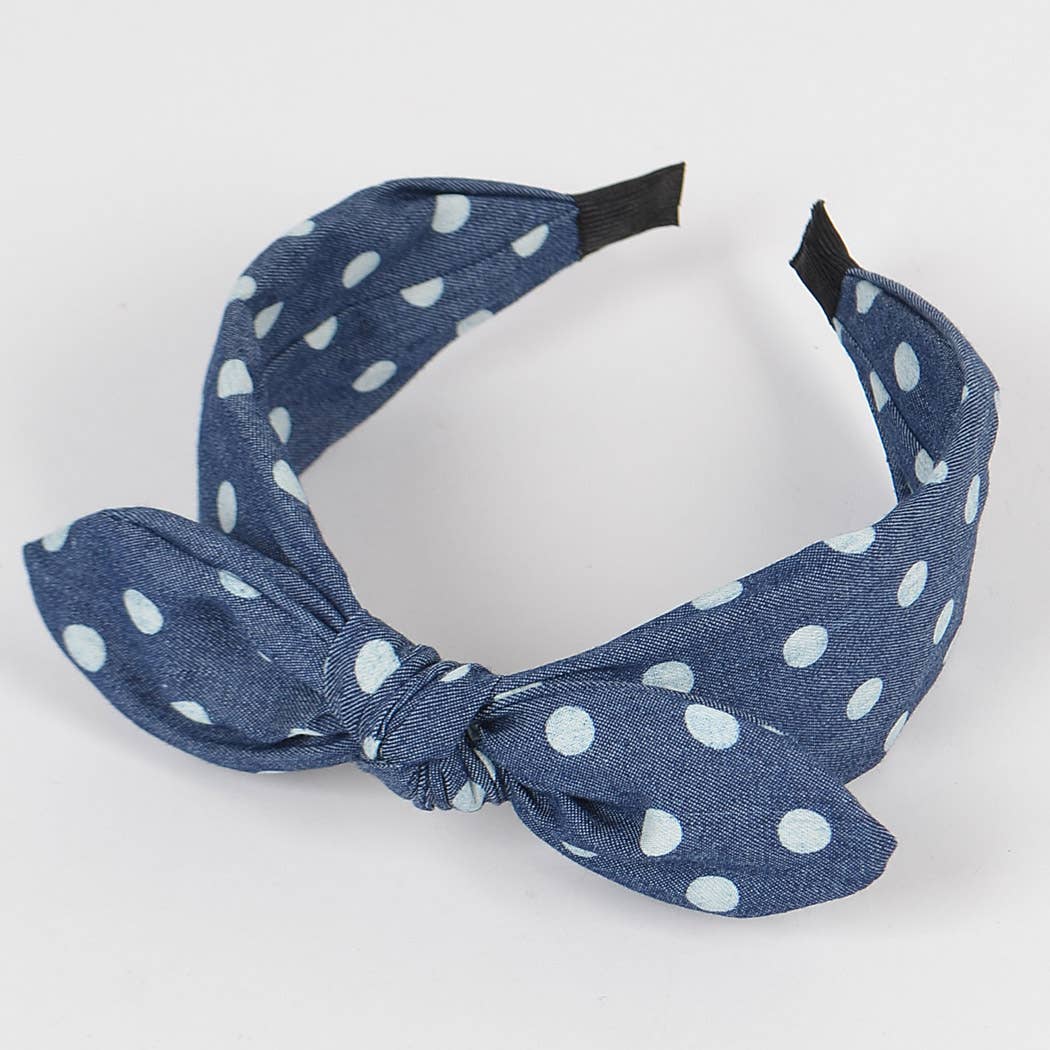 Polka Dot Denim Braided Headband