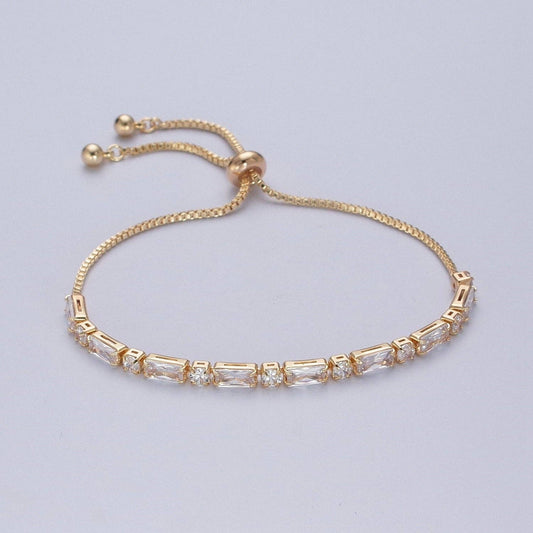 24K Gold F CZ Baguette Adjustable Bracelet