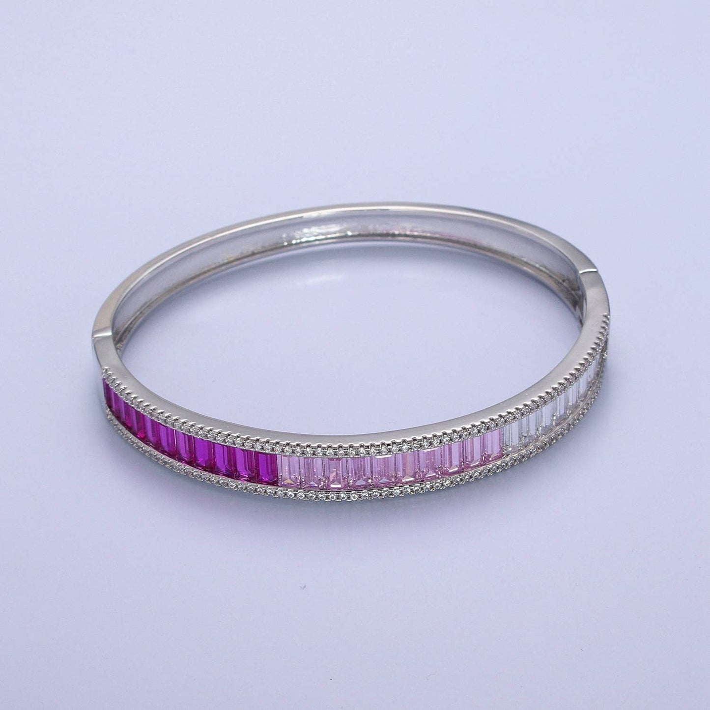 Ombre CZ Baguette Bangle Bracelet Silver