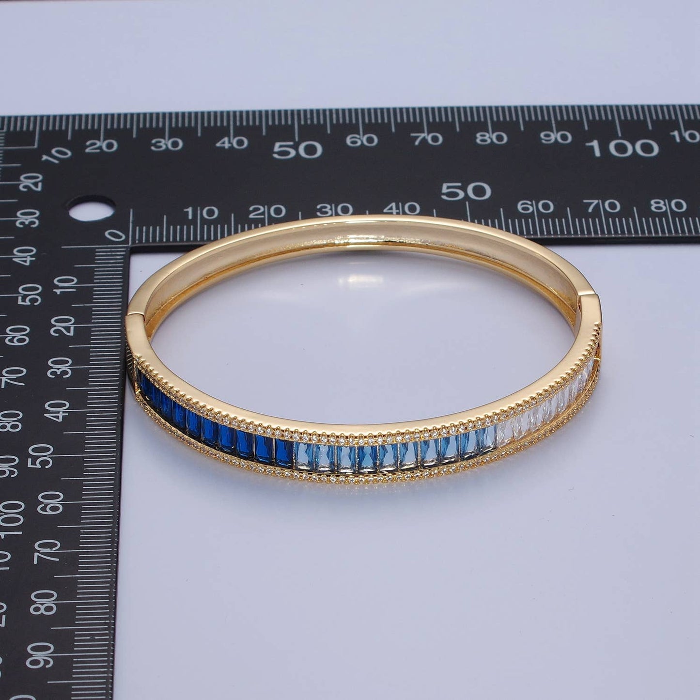 Ombre CZ Baguette Bangle Bracelet Silver