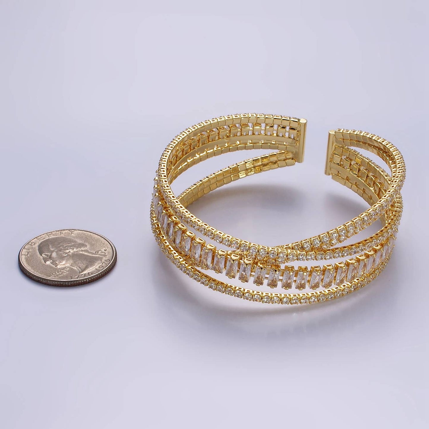 24k Gold F CZ Baguette Bangle Bracelet