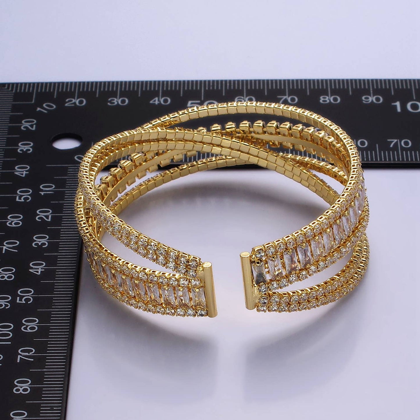 24k Gold F CZ Baguette Bangle Bracelet