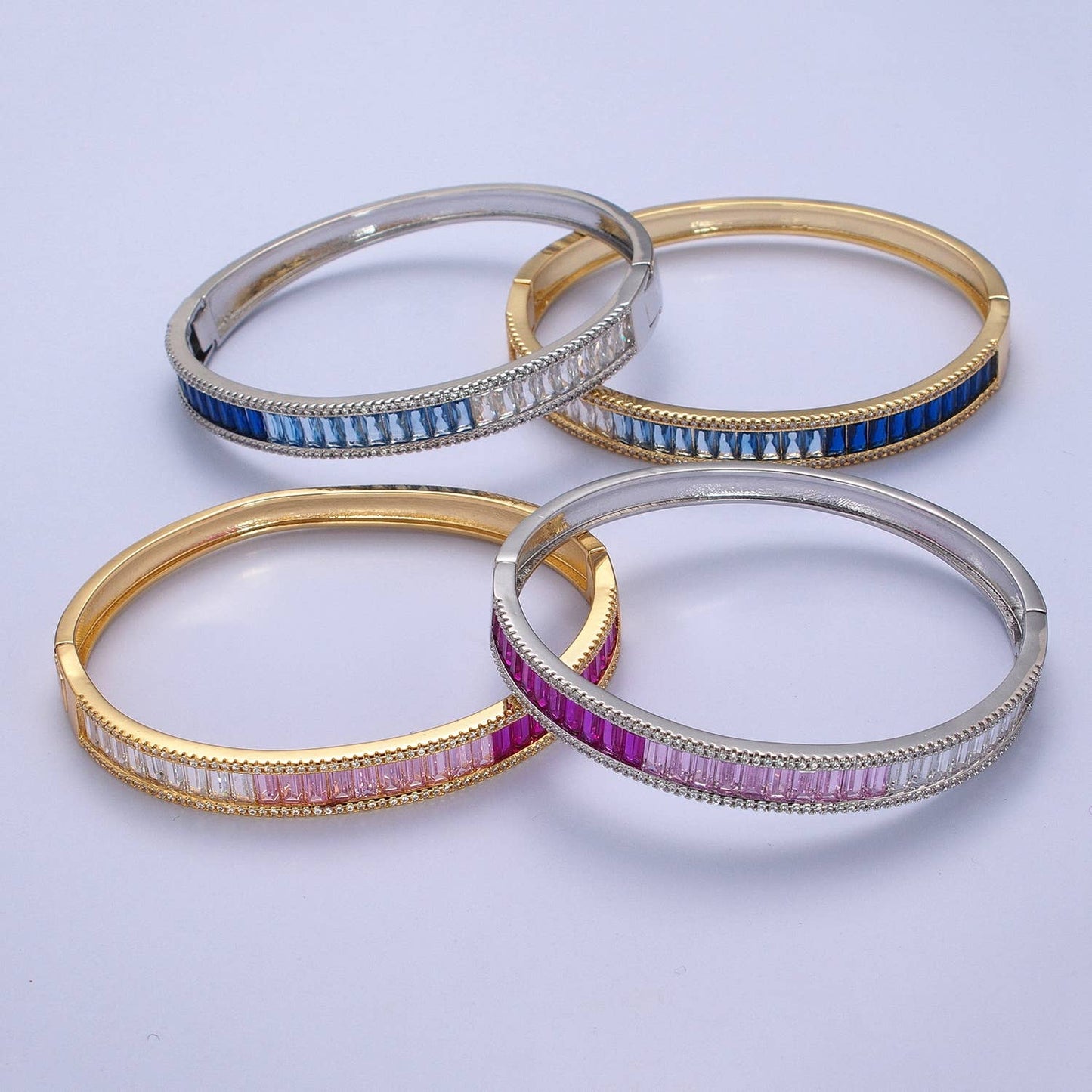 Ombre CZ Baguette Bangle Bracelet Silver