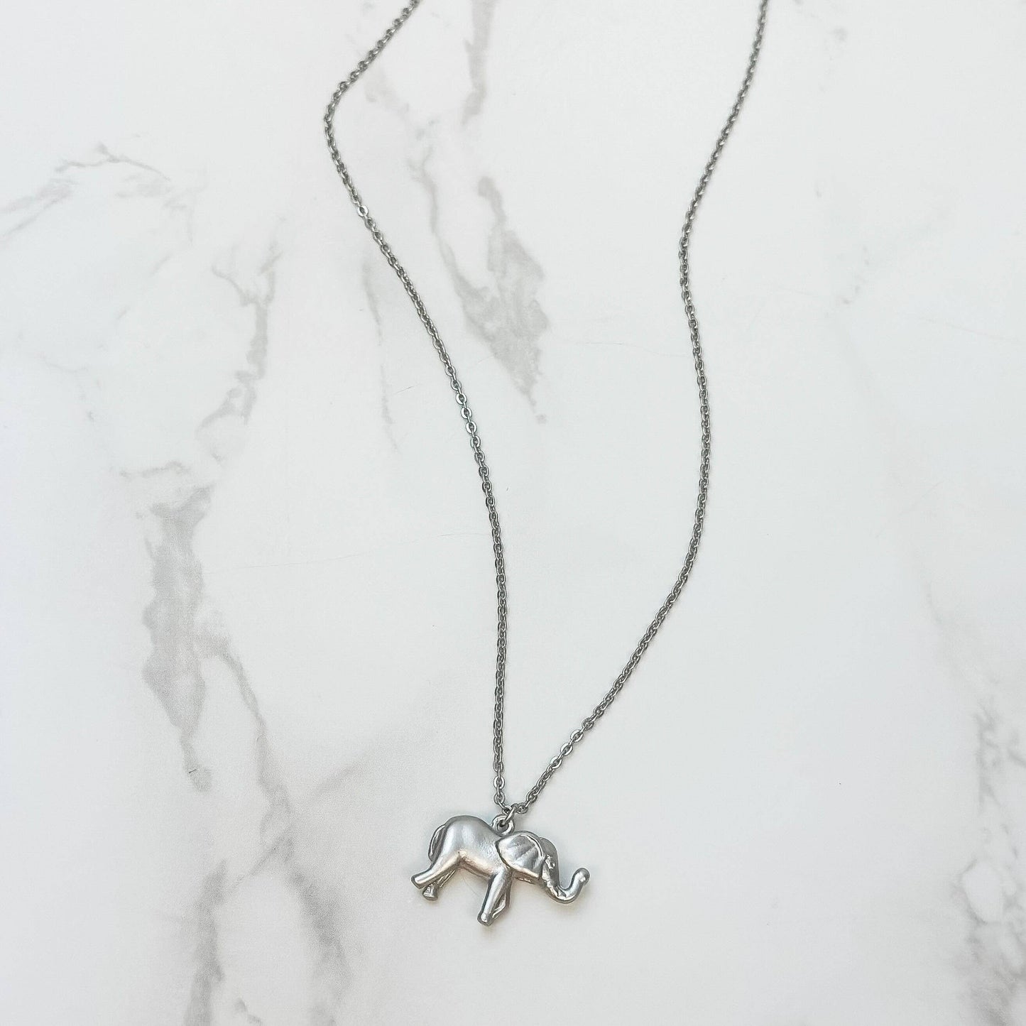 Elephant Pendant Charm Necklace - Silver