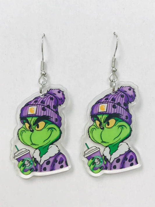 Grinch w/ coffee, Acrylic Earring LAVENDER