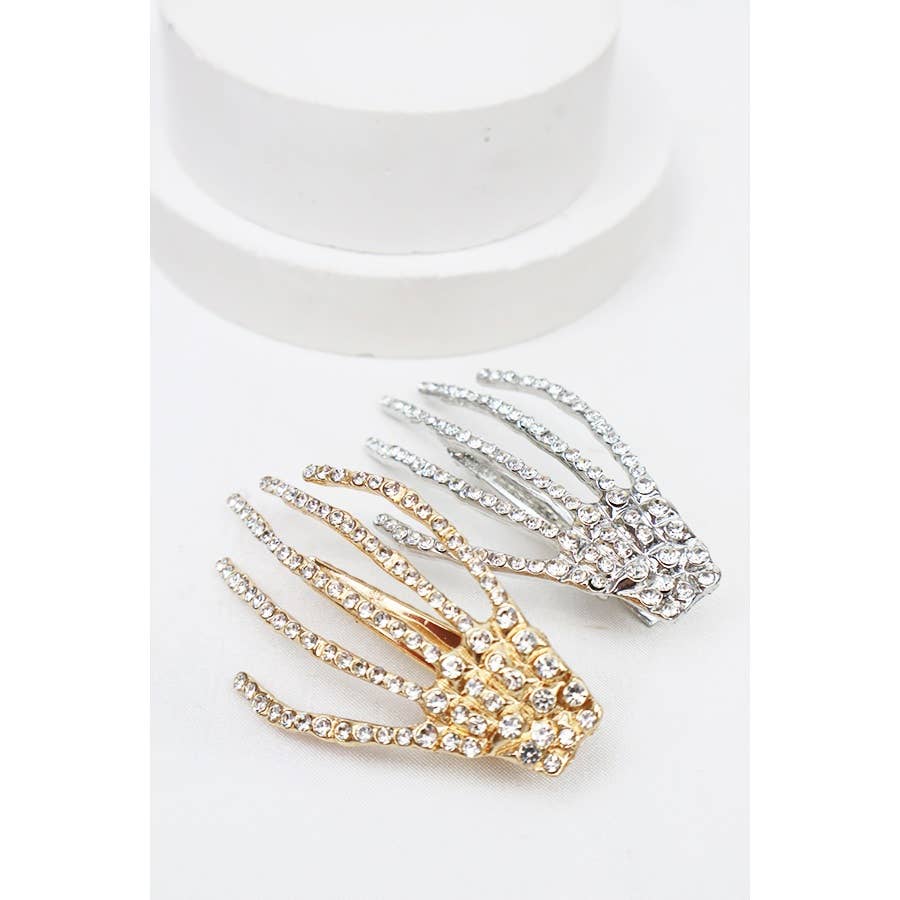 Rhinestone Skeleton Hand Hair Clip