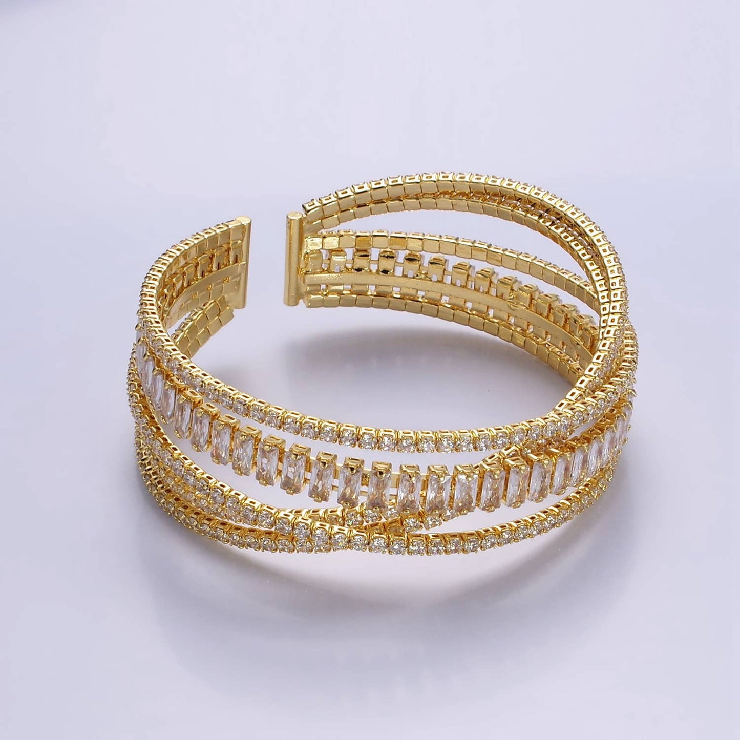 24k Gold F CZ Baguette Bangle Bracelet