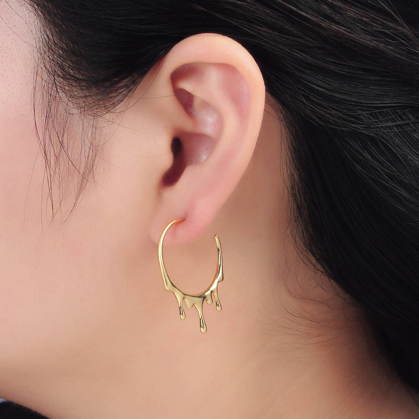 24K G F Molten Drip Hoop Earring