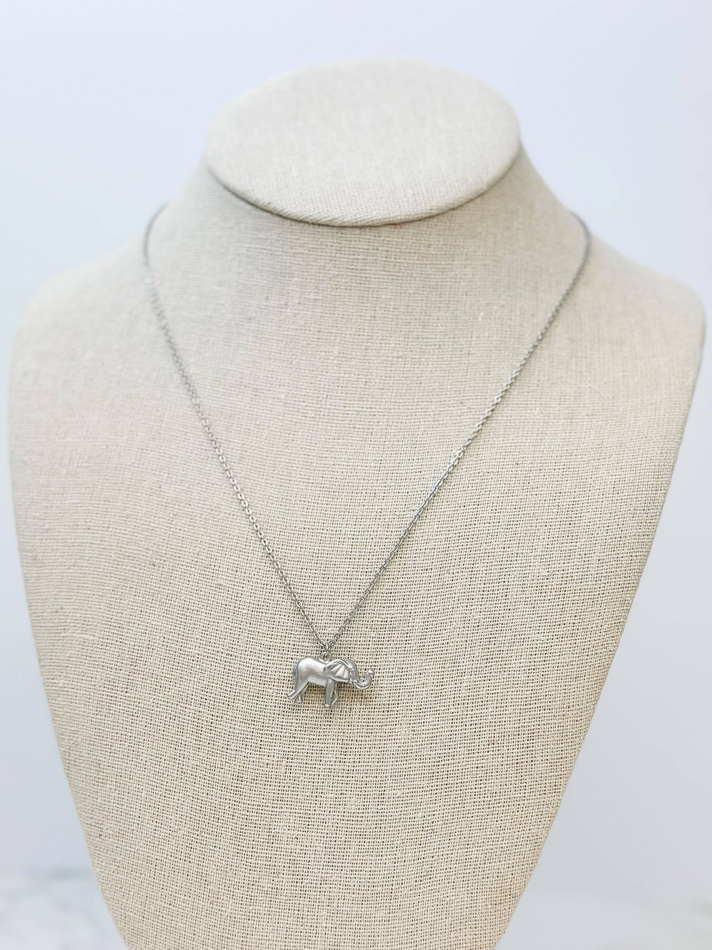 Elephant Pendant Charm Necklace - Silver