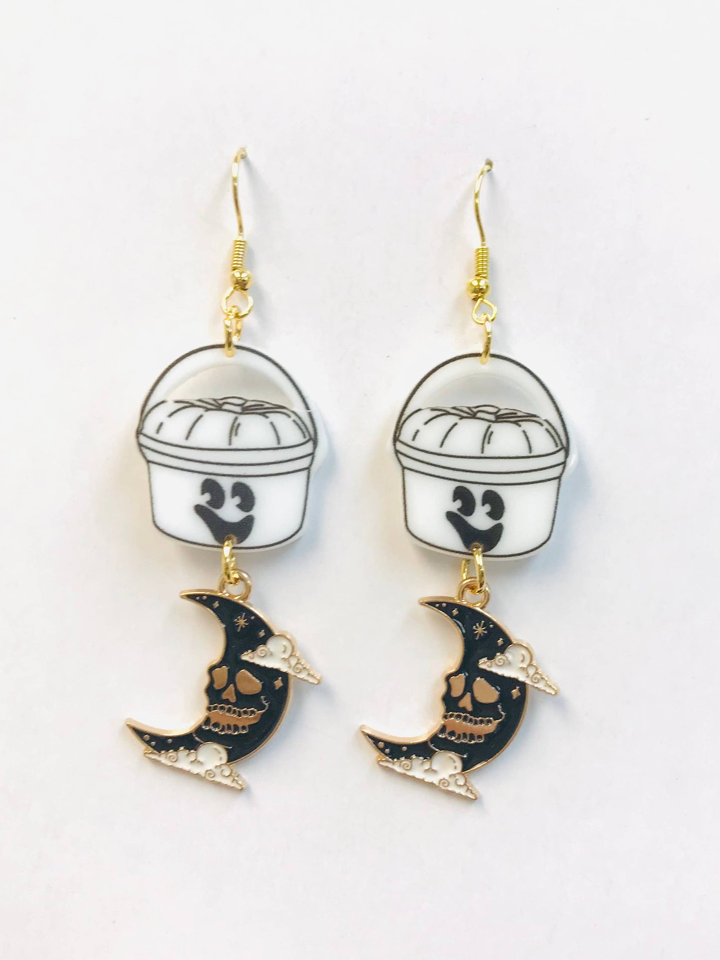 White Bucket Trick Or Treat Earrings