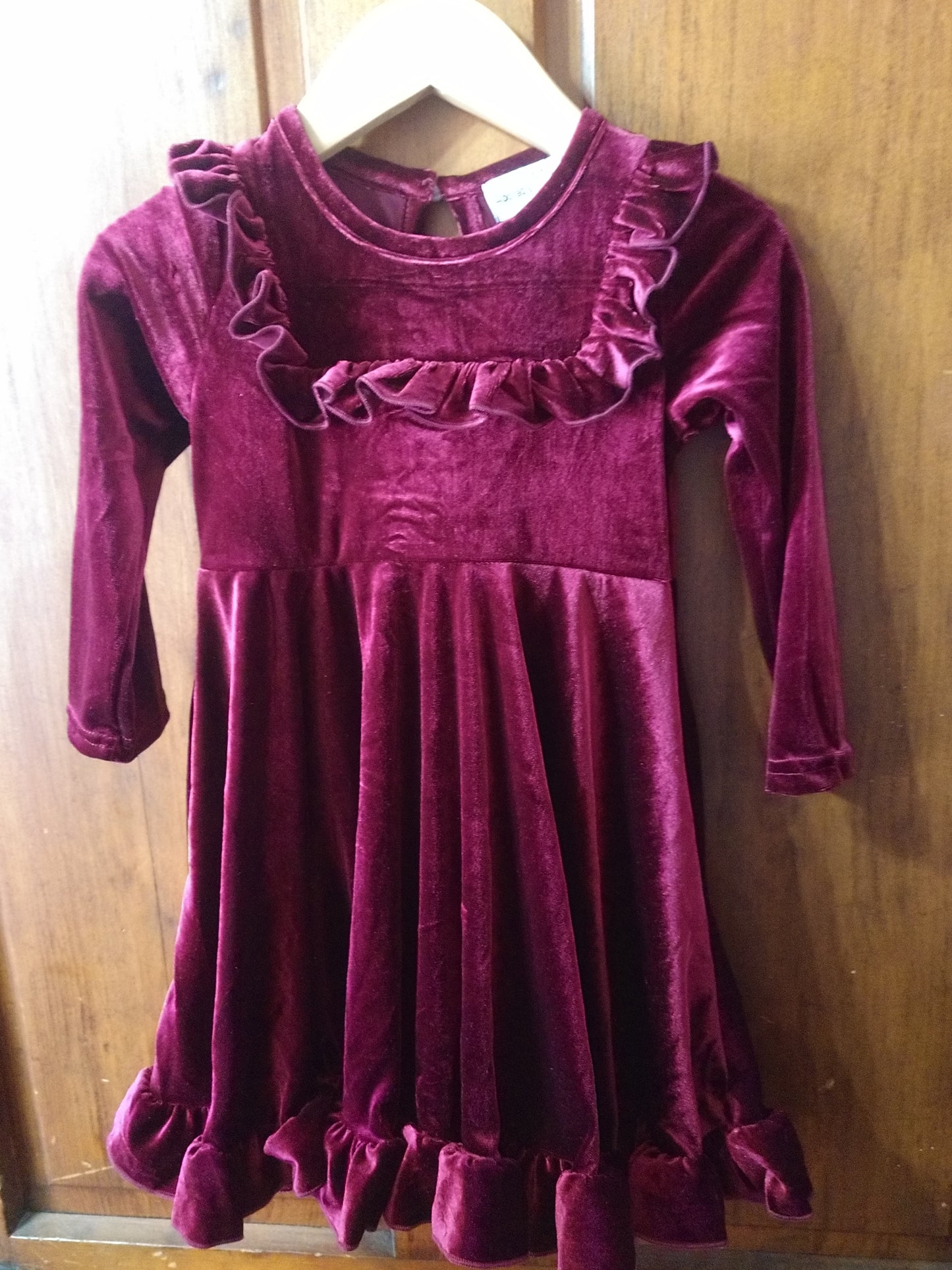 KIDS WINE VELVET HOLIDAY DRESS