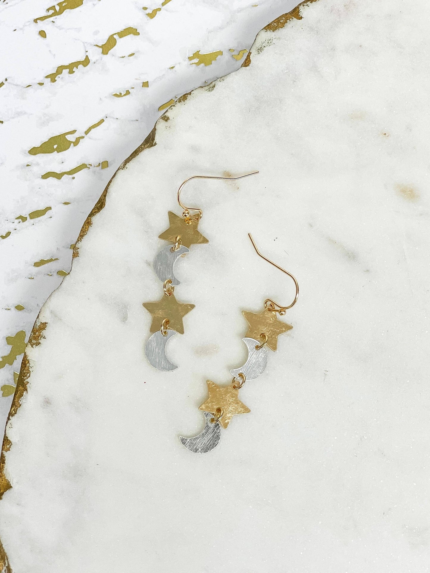 Moon & Star Iridescent Dangle Earrings