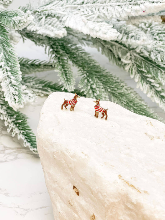 Christmas Doberman Stud Earrings