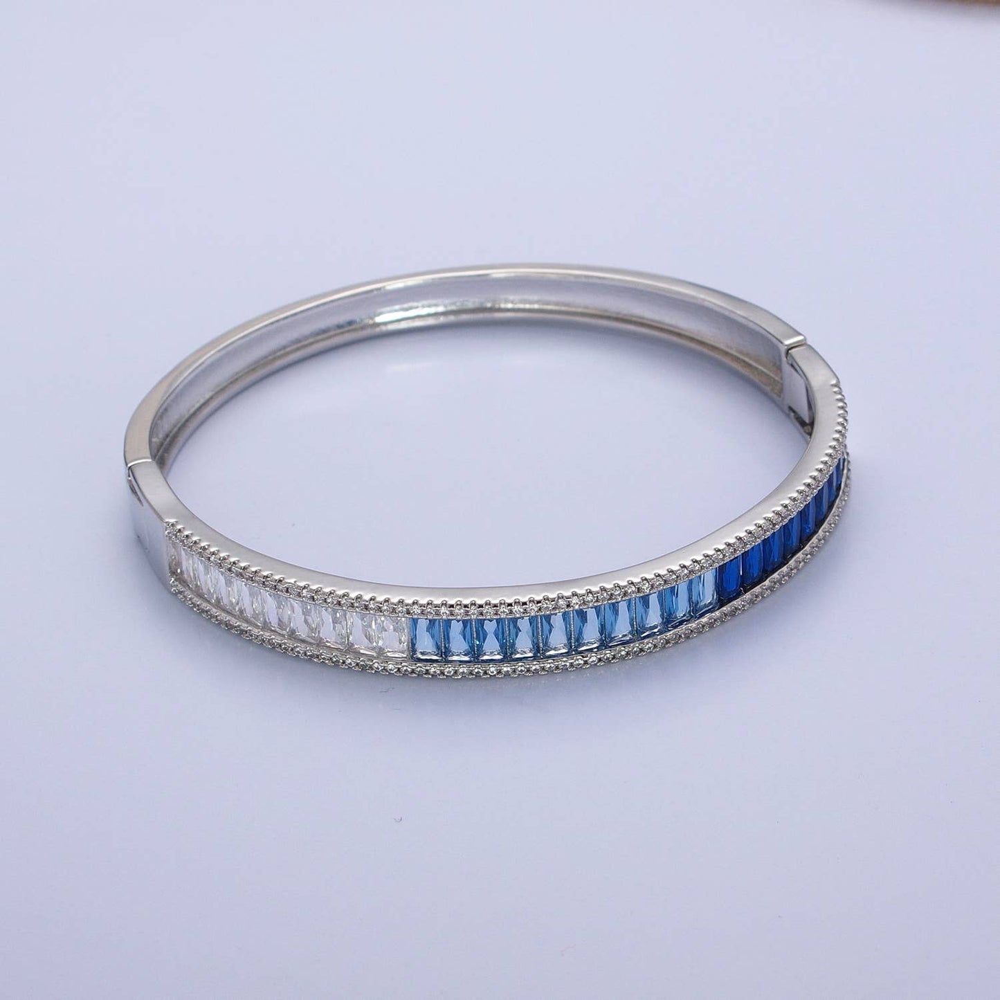 Ombre CZ Baguette Bangle Bracelet Silver