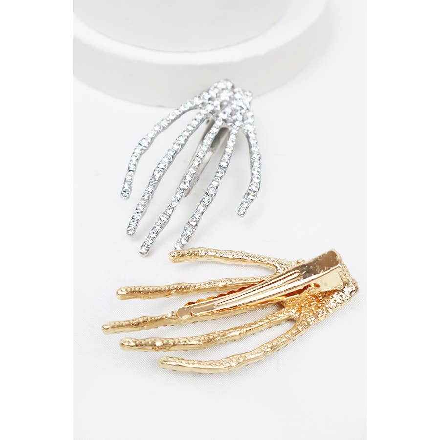 Rhinestone Skeleton Hand Hair Clip